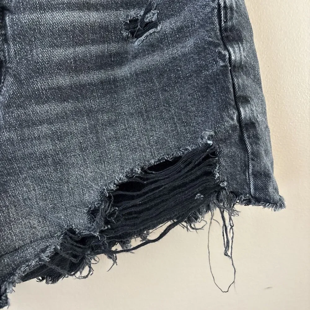 American Eagle Women's Black Denim Highest Waist '90s Boyfriend Shorts Size 6 - Picture 3 of 8